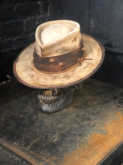 Leather Vintage Rare Custom Beaver Felt Hat “Filthy Fucker” Cool Cowboy Mens Special Gifts for Him